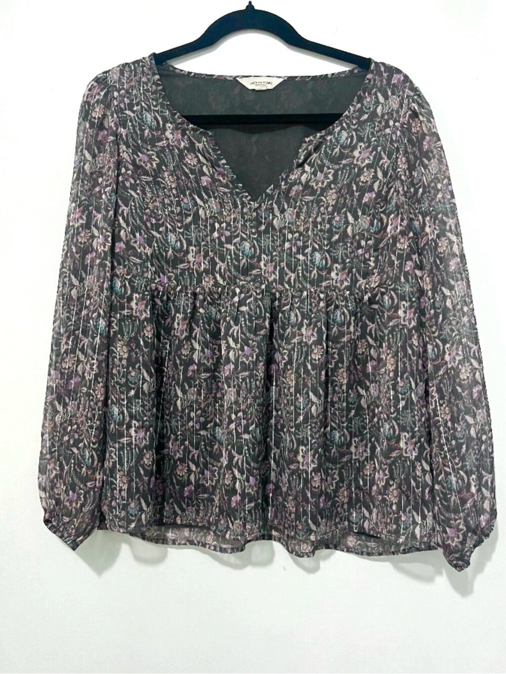 Lucky Brand Grey Floral Peasant Blouse